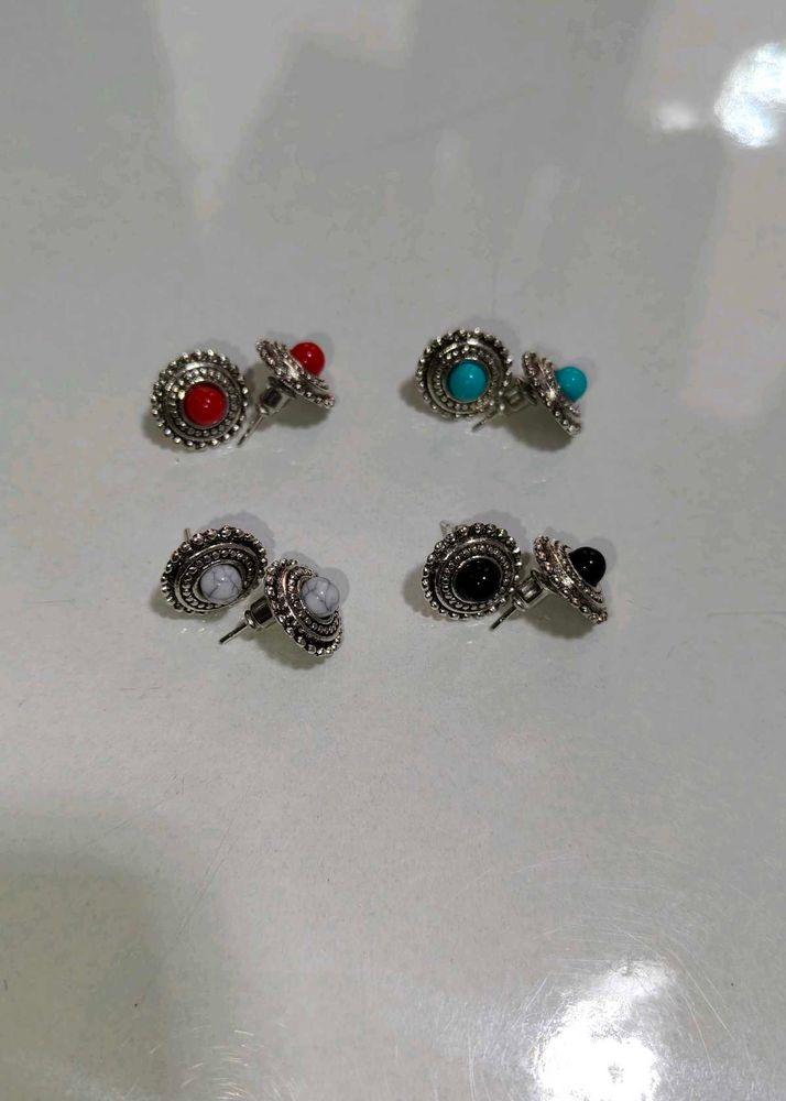 Oxidised circle Shape Tiny Stud Earrings for Women
