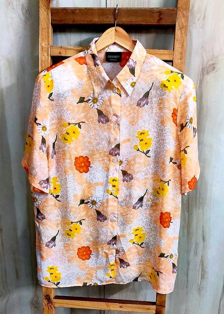 Light Orange Printed Shirt Size-42