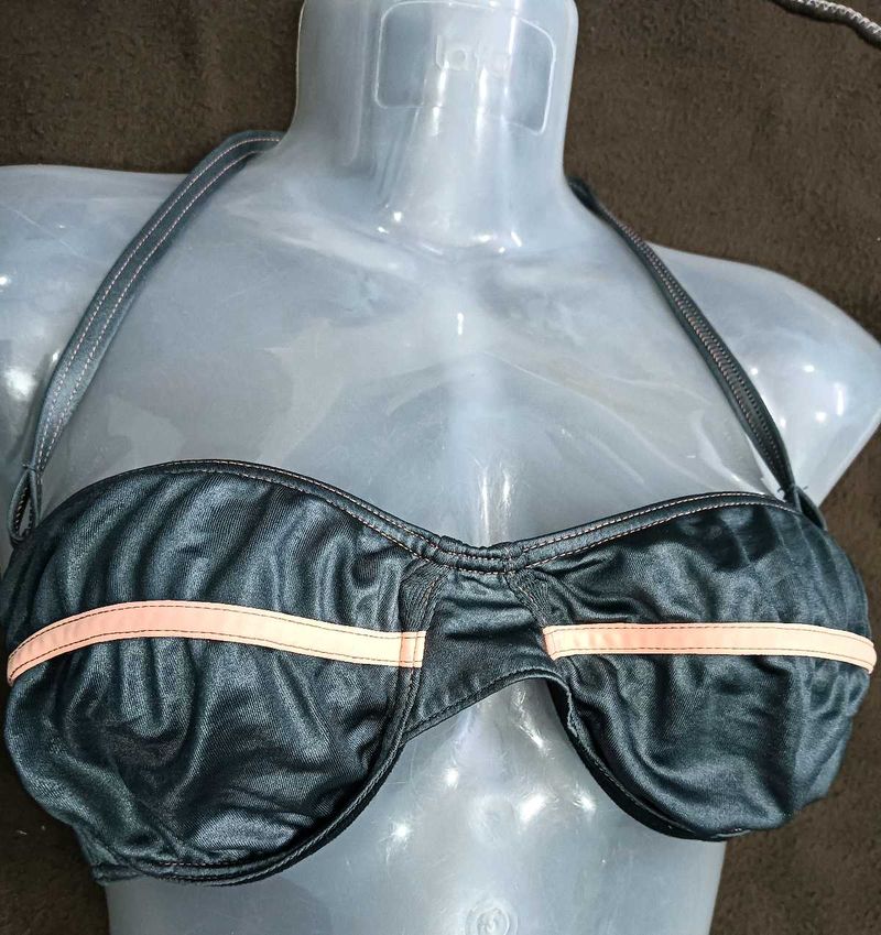 Black Bikini 🖤Top with Peach Stripe