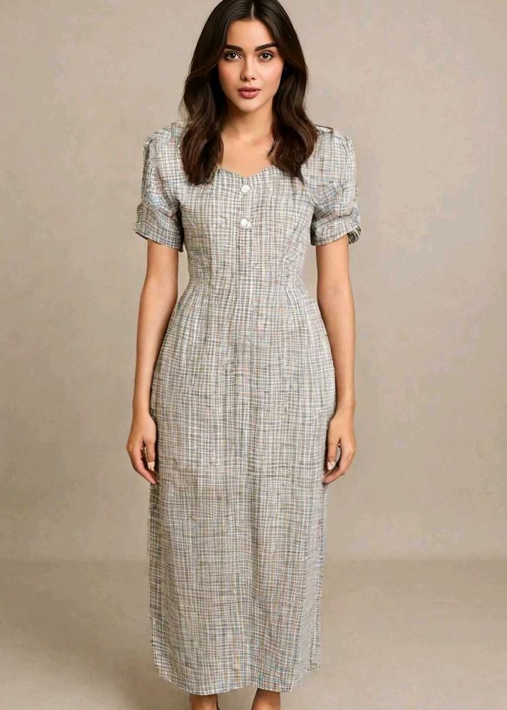 Vintage Style Plaid Midi Dress