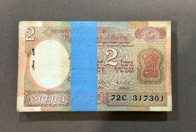 Rare 2 Rupee Note Bundle Signed By R.N. Malhotra