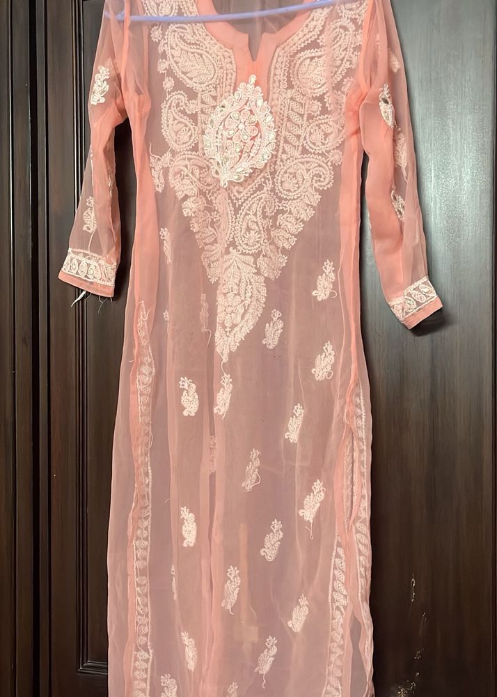 Peach Embroidered Kurta