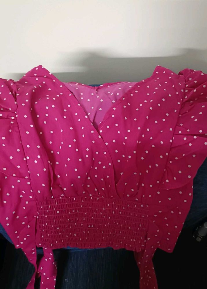 Pink Polka Dot Crop Top