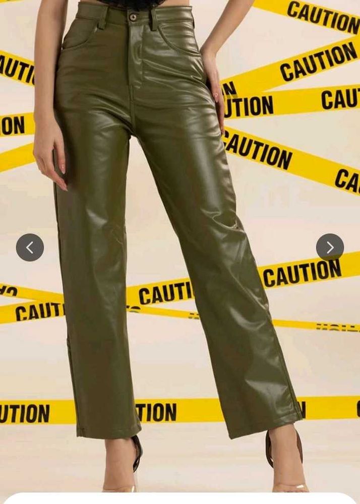 Trendy Olive Green Faux Leather Pants