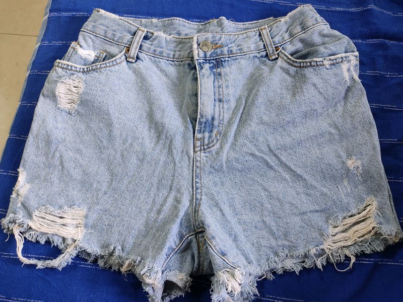 Blue Distressed Shorts
