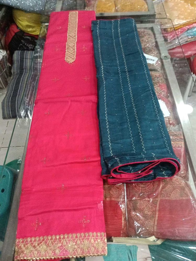 Pink &amp; Blue Dress Material