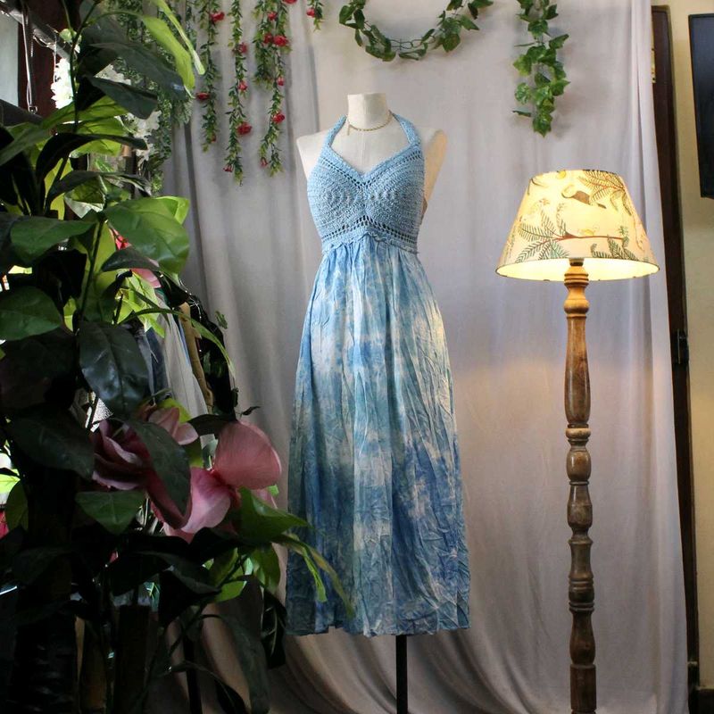 Boho Tie-Dye Crochet Halter Dress