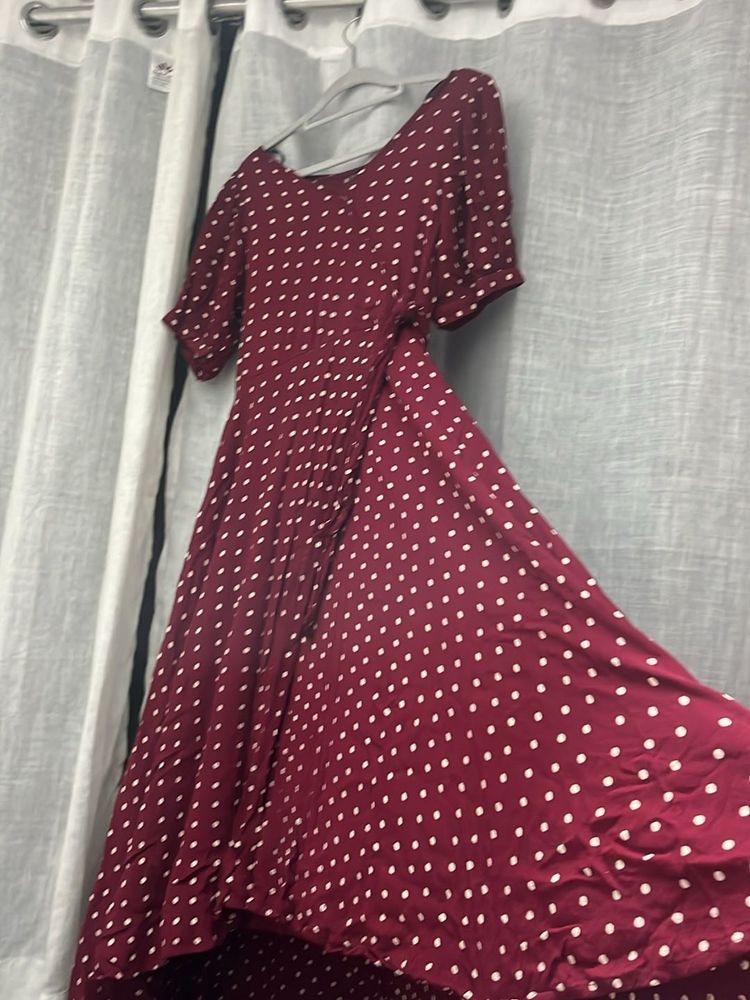 Dark Red Polka Dot Wrap Dress
