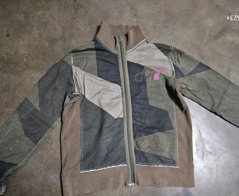 Olive Green Multicolour Jacket Style Sweater