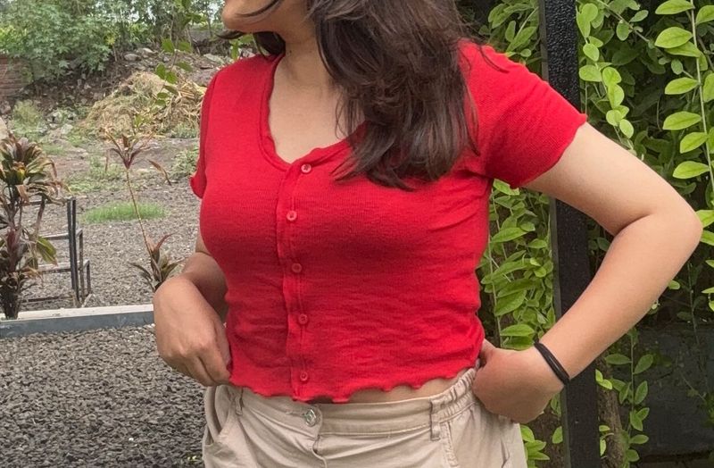 Red Button Up Top
