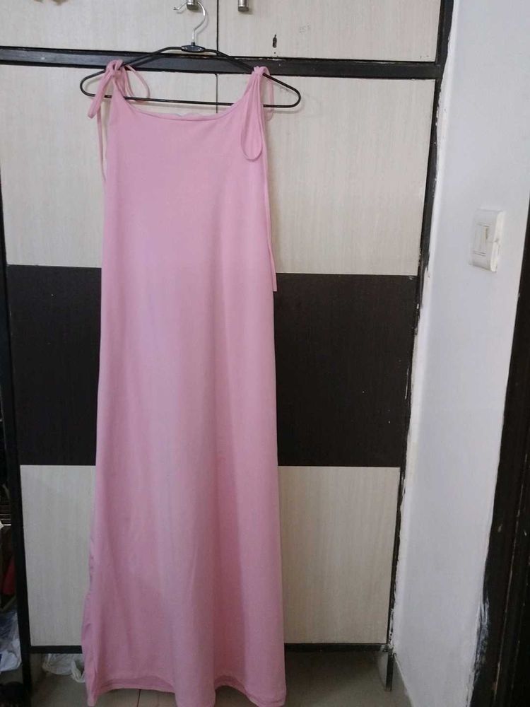Pink Maxi Dress with Tie Straps