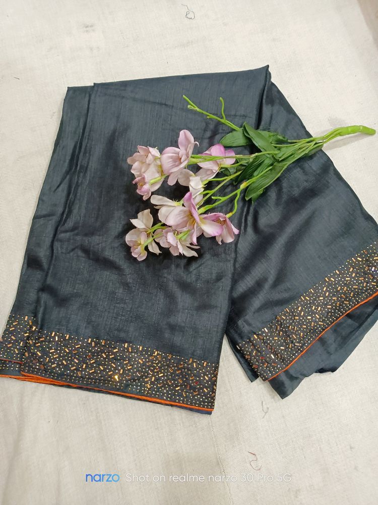 Black Saree With Stone Detailing