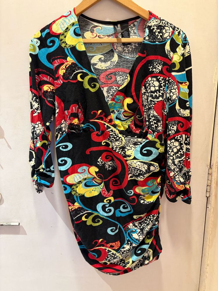 Vintage Patterned V-Neck Dress
