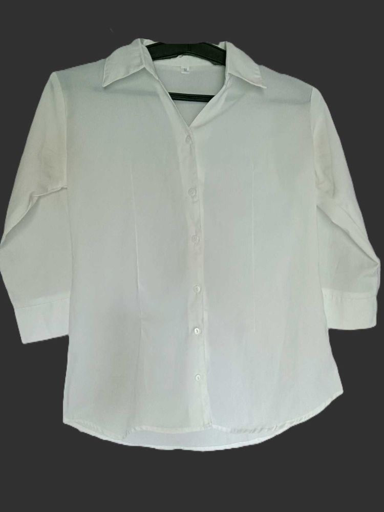 White Classic Collared 3/4 Sleeve Shirt