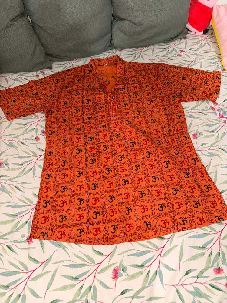 Om Print Orange Kurta