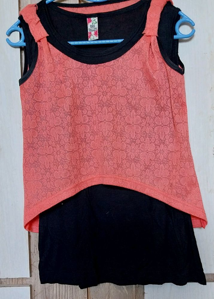 Women 2 Layer Fancy Peach And Black Top