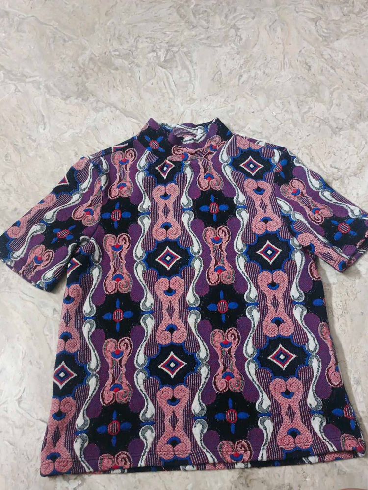 Patterned Mock Neck Top