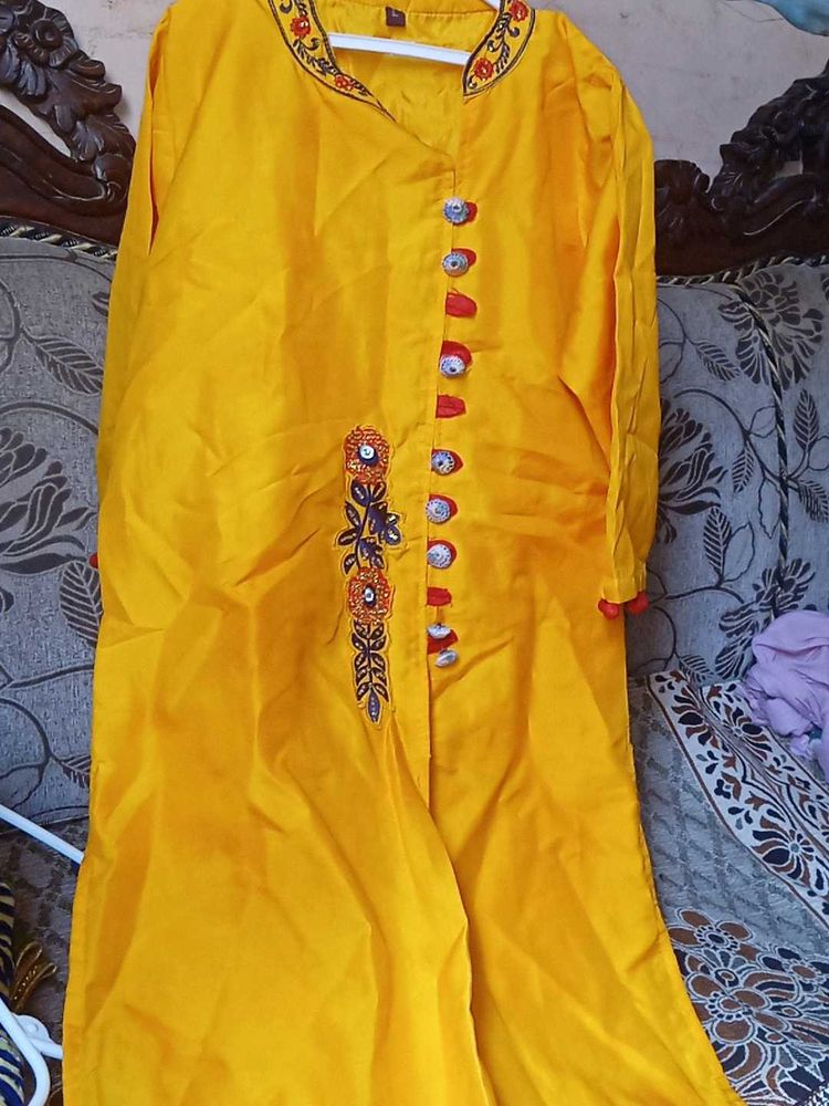 Yellow Embroidered Kurta