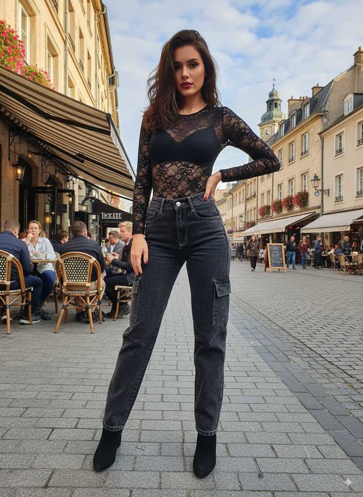 🤑L@38 Size-26 Black Cargo Jeans