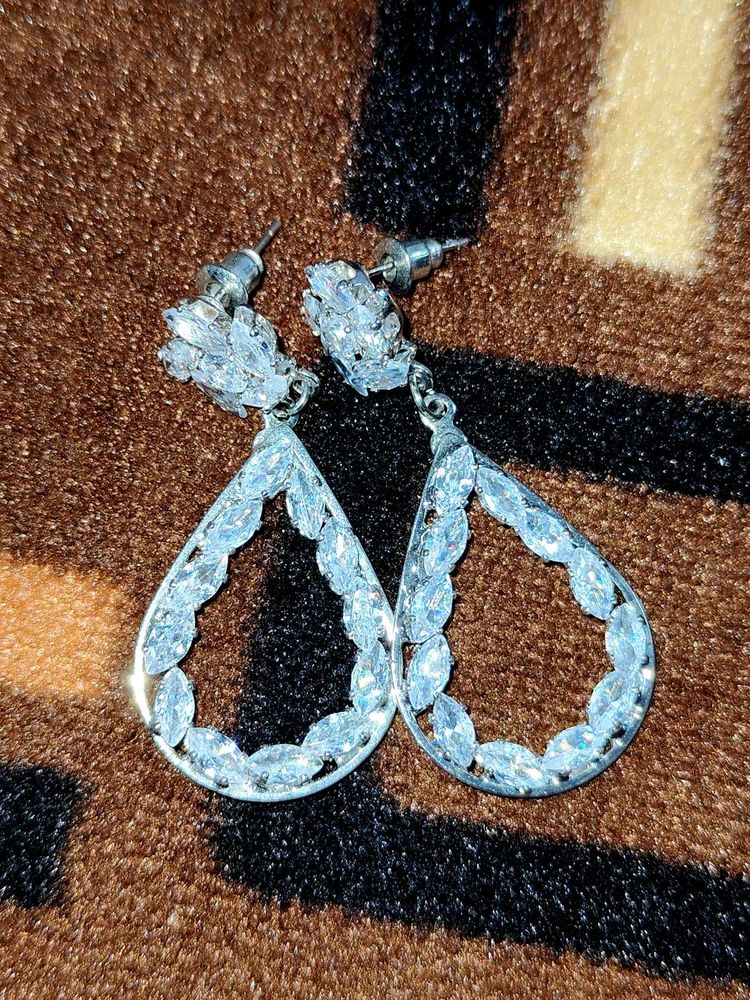 White Stone Drop Earrings
