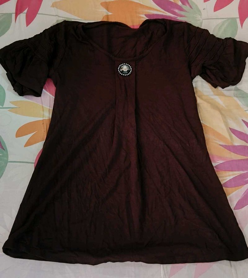 Brown Casual Top with Embellishment