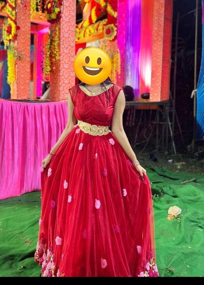 Red Floral Embellished Gown
