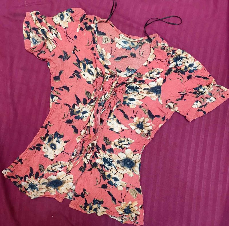 Front Tie Floral Top