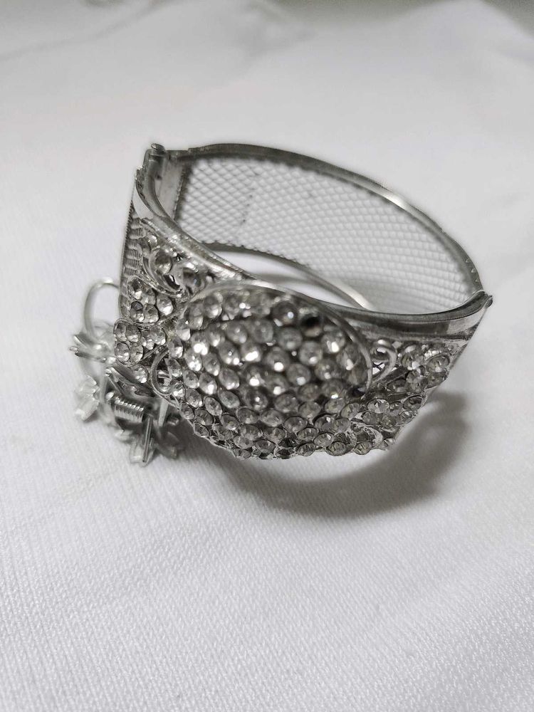 Silver Cuff Bracelet With Rhinestones