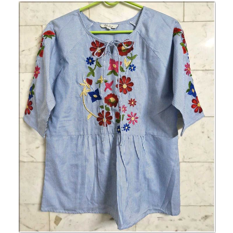 Striped Embroidered Top