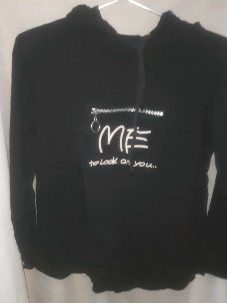 Fitted Black Hoodie Like Top