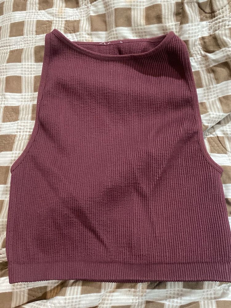 Burgundy Sleeveless Crop Top