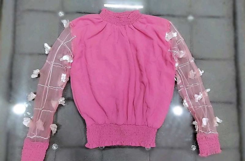 ⚡ Hot Pink Butterfly Sheer Sleeve Top!!💕