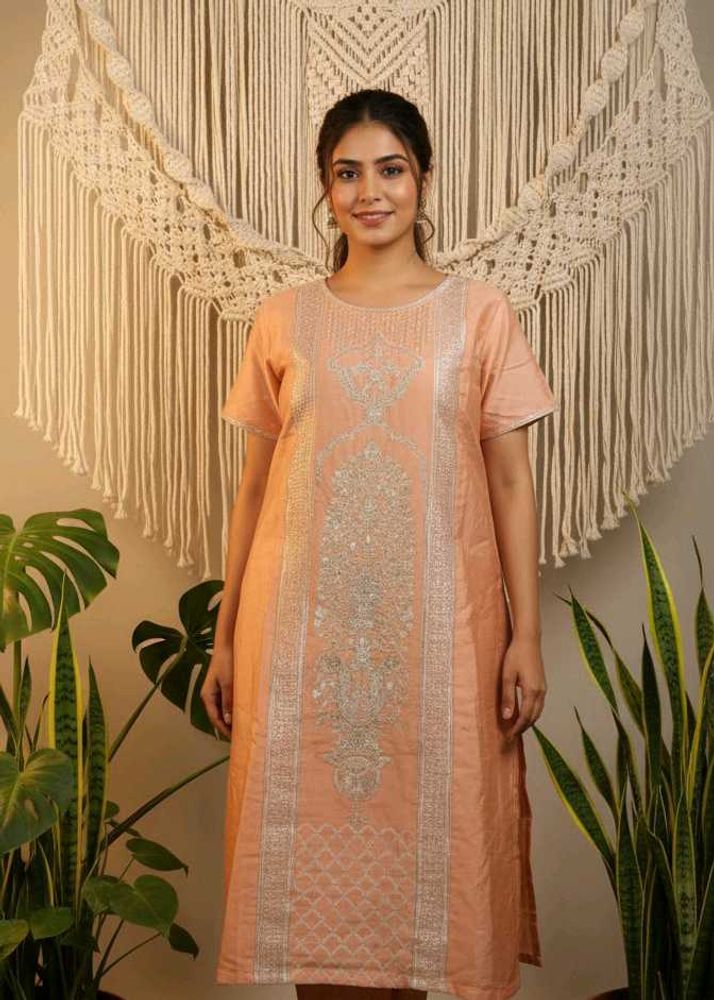 🎁Buy 2, Get 1 Free🎁 Peach Embroidered Kurti