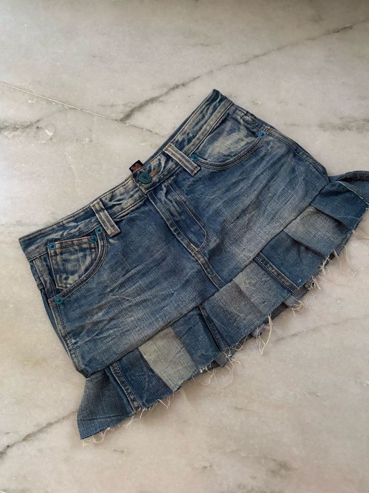 Distressed Denim Mini Skirt