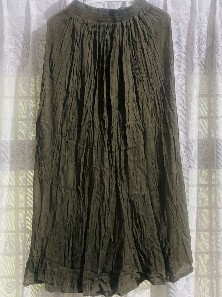 Olive Green Crinkled A-line Skirt