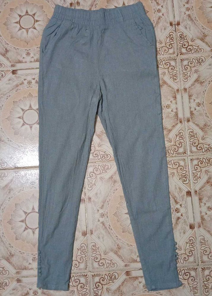 Casual Blue Linen Pants