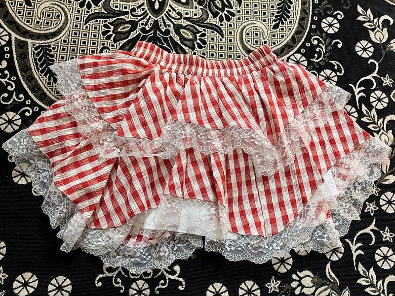 Red Gingham Ruffle Mini Skirt