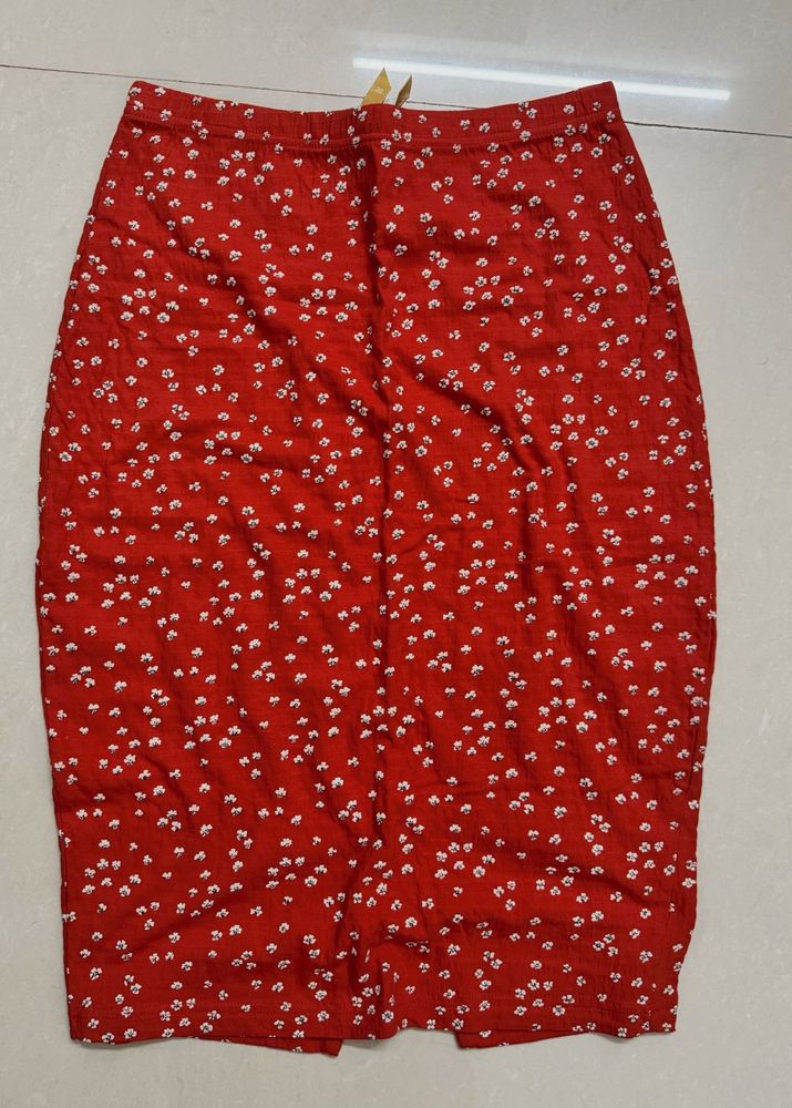 Women Red Floral Print Skirt