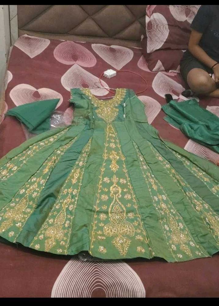 4 colour available Elegant Green Embroidered Dress
