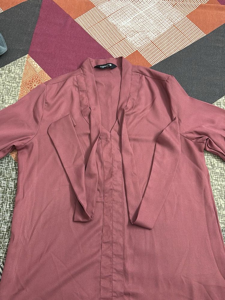 Dusty Rose Tie-Neck Blouse