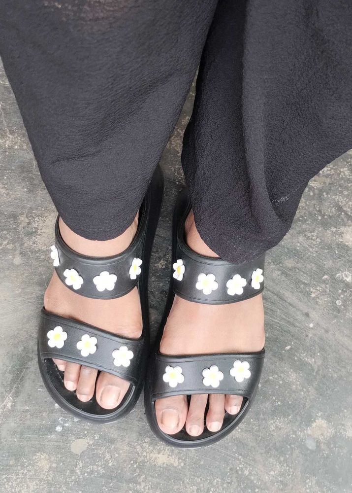 Floral Black Sandals wedges