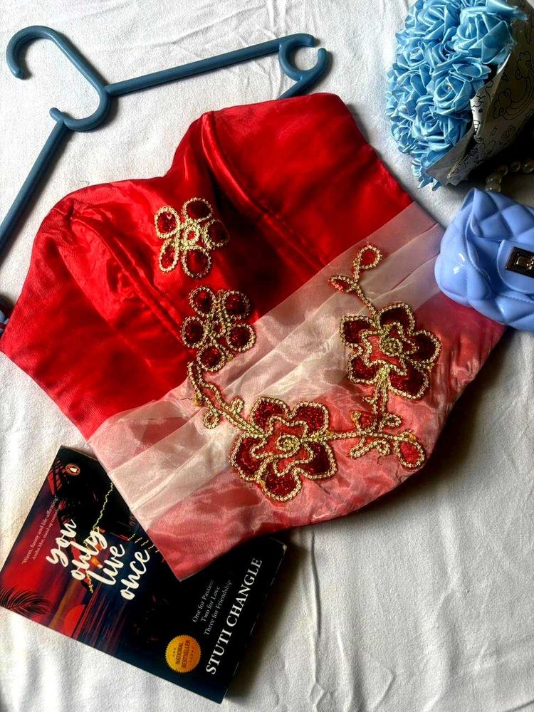 RED EMBROIDERED CORSET