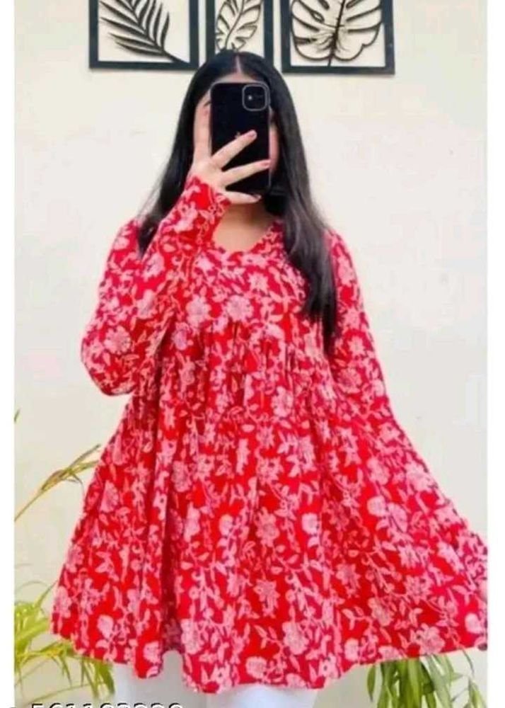 Red Floral Print Kurta