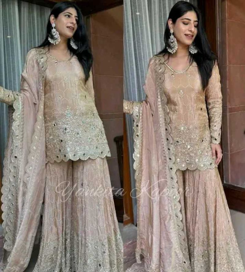 Elegant Beige Embroidered Kurta Set