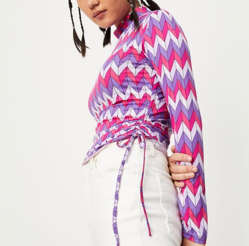 MAX Geometric Printed Crop Top with Ruching