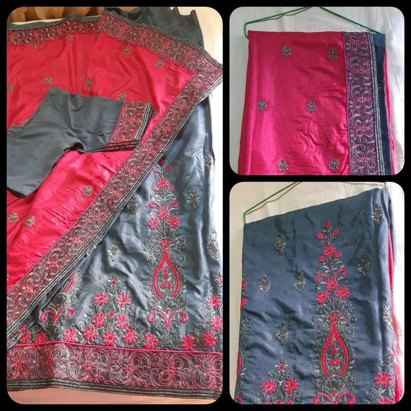 Last Price ✨New Pink Asthetic Saree With Blouse