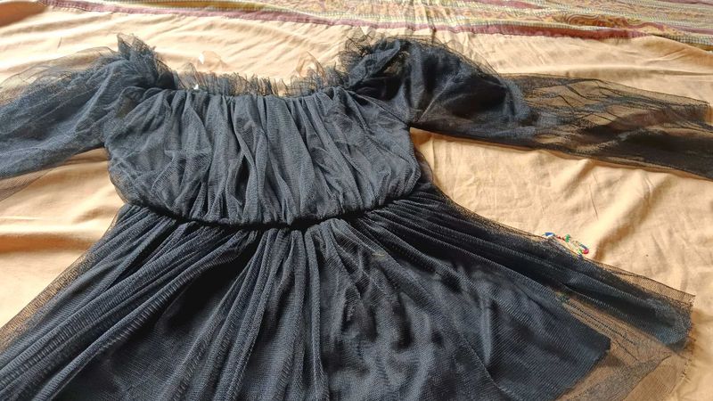 Black Tulle Dress - Off-the-Shoulder Party Look