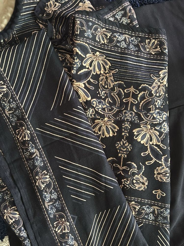 Black Rayon Cotton Blend Anarkali Kurta Set