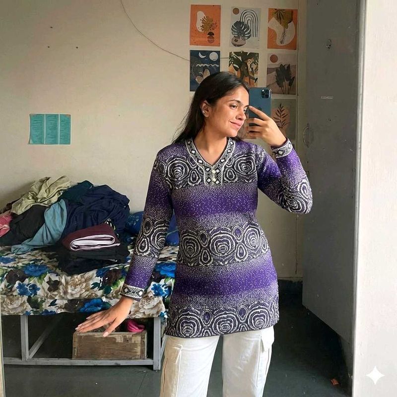 Purple Floral Knit Tunic Top