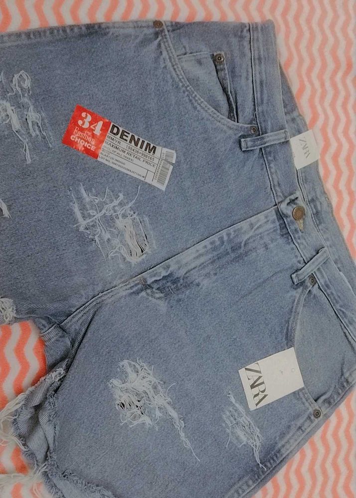 Zara Distressed Denim Shorts